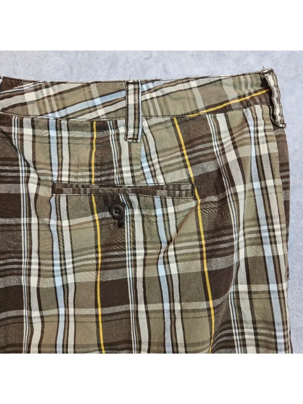 Croft & Barrow Plaid Mens 38 Shorts Brown Ivory Cotton Casual hipster vacation